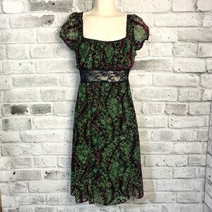Vintage 90s Bisou Bisou Michele Bohbot Velvet Burnout Babydoll Milkmaid Dress